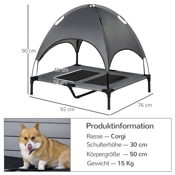Hundeseng Baldakin Åndbar Taft Stof Grå 92X76X90Cm