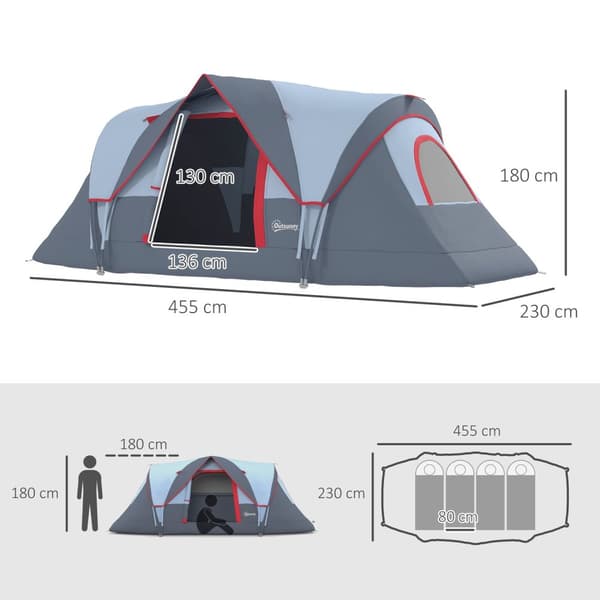 5-6-Personerstält Campingtält Med Pinnar Tunneltält Kupoltält Polyestergrå 4,55 X 2,3 X 1,8 M