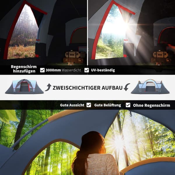 5-6-Personerstält Campingtält Med Pinnar Tunneltält Kupoltält Polyestergrå 4,55 X 2,3 X 1,8 M