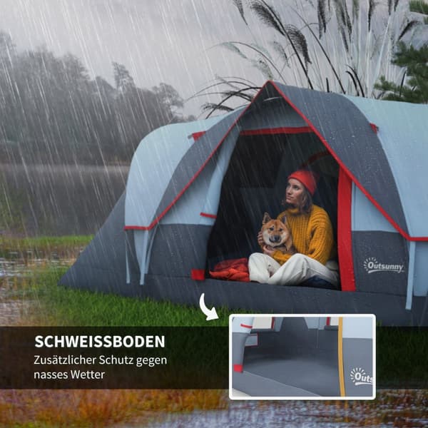 5-6-Personerstält Campingtält Med Pinnar Tunneltält Kupoltält Polyestergrå 4,55 X 2,3 X 1,8 M