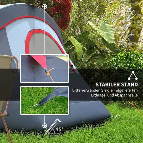 5-6-Personerstält Campingtält Med Pinnar Tunneltält Kupoltält Polyestergrå 4,55 X 2,3 X 1,8 M