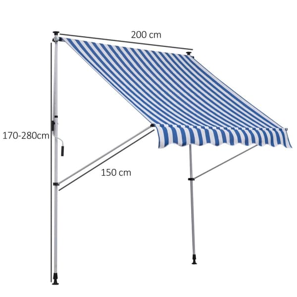 Markise, Foldearmsmarkise, Høydejusterbar Klemmemarkise, 200X150Cm, Blå/Hvit, Aluminium