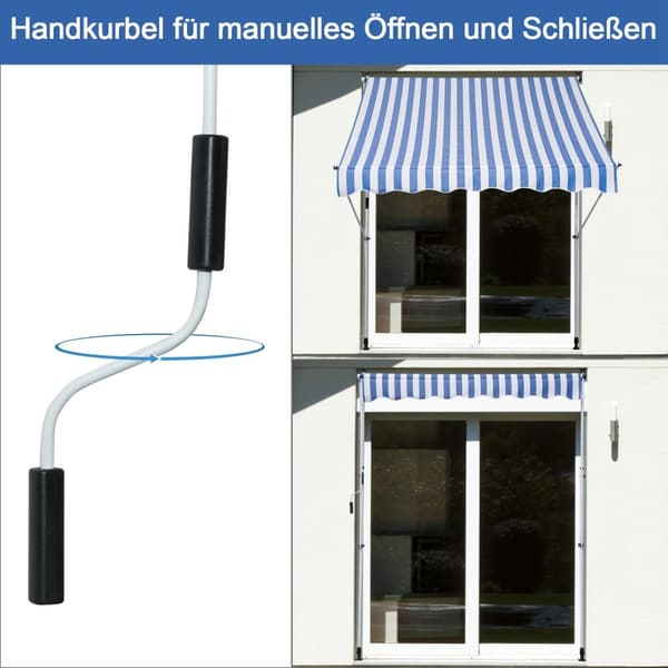 Markise, Foldearmsmarkise, Høydejusterbar Klemmemarkise, 200X150Cm, Blå/Hvit, Aluminium