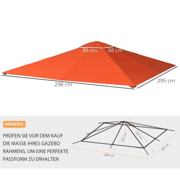 Erstatningstak For Gazebo Solbeskyttelse Gazebo-Deksel Laget Av Polyester, Oransje, 2,98 X 2,95 M