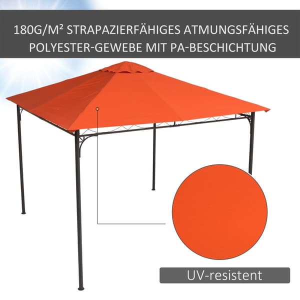 Erstatningstak For Gazebo Solbeskyttelse Gazebo-Deksel Laget Av Polyester, Oransje, 2,98 X 2,95 M
