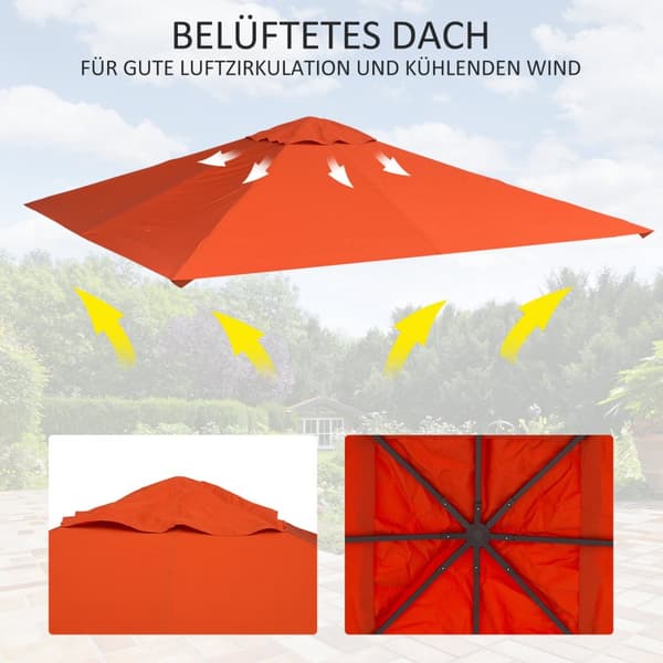 Erstatningstak For Gazebo Solbeskyttelse Gazebo-Deksel Laget Av Polyester, Oransje, 2,98 X 2,95 M