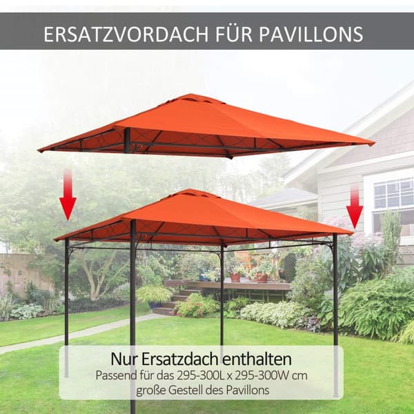 Erstatningstak For Gazebo Solbeskyttelse Gazebo-Deksel Laget Av Polyester, Oransje, 2,98 X 2,95 M