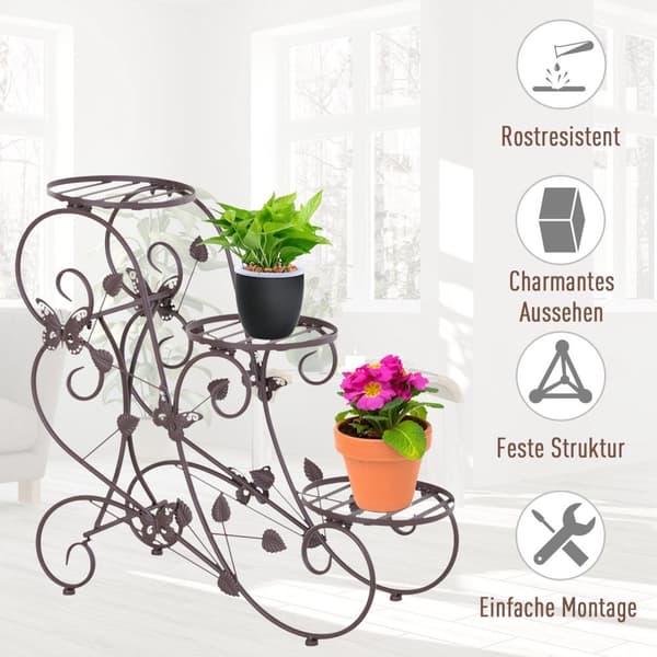 Blomsterstativ I Fransk Stil Trelags Plantehylle Metall Bronse 76X27X67Cm