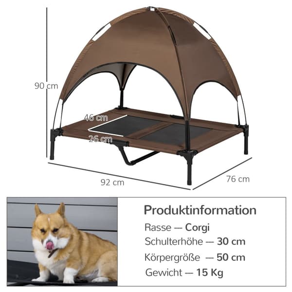 Korotettu Koiransänky Ulkokatos Hengittävä Tafti Kangas Kahvi 92X76X90Cm