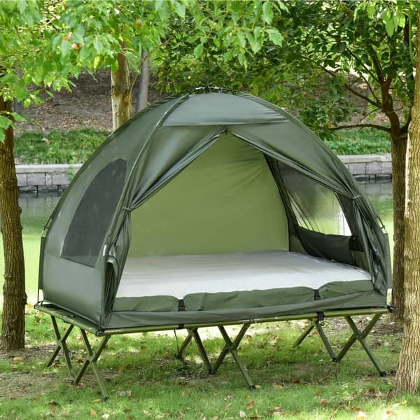 Elevated Camping Bed And Telt Camp Bed Kuppeltelt Med Luftmadras Med Pumpe Taft Grøn 193 X 136 X 178 Cm
