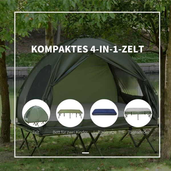 Elevated Camping Bed And Telt Camp Bed Kuppeltelt Med Luftmadras Med Pumpe Taft Grøn 193 X 136 X 178 Cm