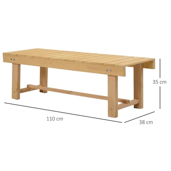 Trädgårdsbänk 2-Sits Bänk Av Massivt Trä, Rustika Trädgårdsmöbler, Natur, 110X38X35Cm