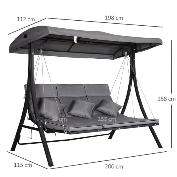 Hollywood Gynge Grå 3-Personers Havegynge Med Justerbar Solsejl, 200X115X168Cm