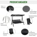 Miniatyrbillede 7 af 10: Hollywood Gynge Grå 3-Personers Havegynge Med Justerbar Solsejl, 200X115X168Cm