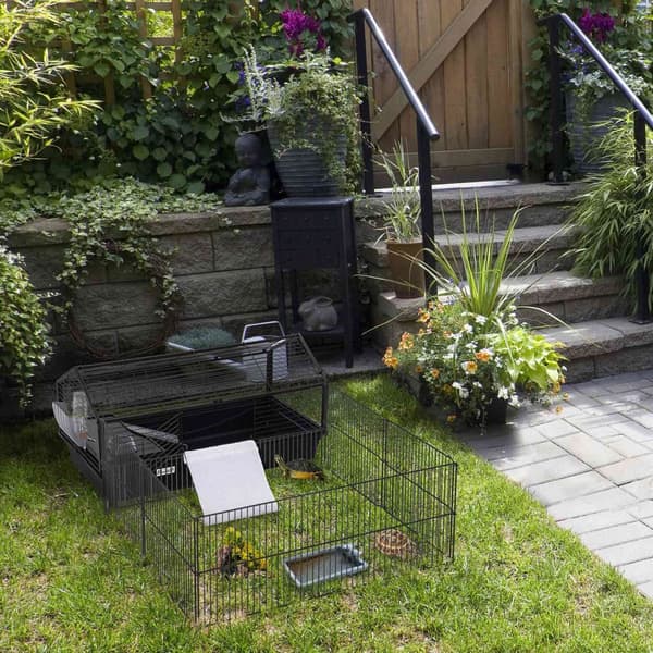 Smådyrsbur Gnaverbur Til Marsvin Med Have Og Balkon, Metal, 88X128,5X56Cm