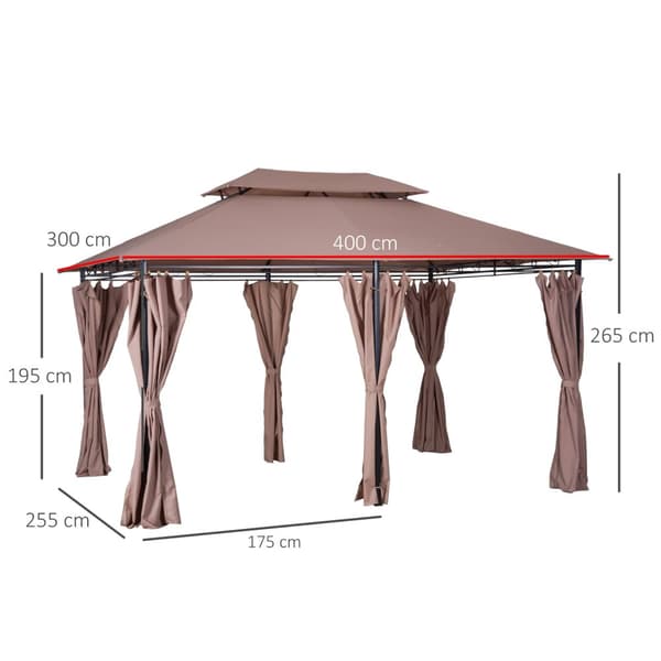 Garden Pavilion Partytelt Hagetelt Marquee Dobbelttak 3X4M Khaki