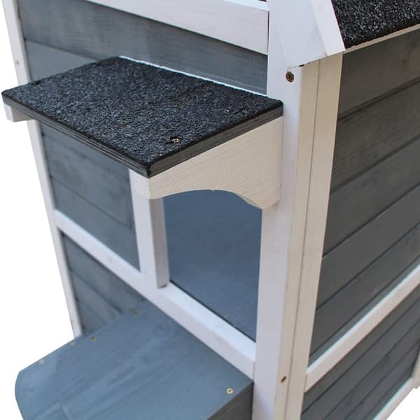 Cat House Grå Kattevilla I 2 Plan Med Trapper, Asfalttag Og Vinduer, Grantræ, 51X51X81,3 Cm
