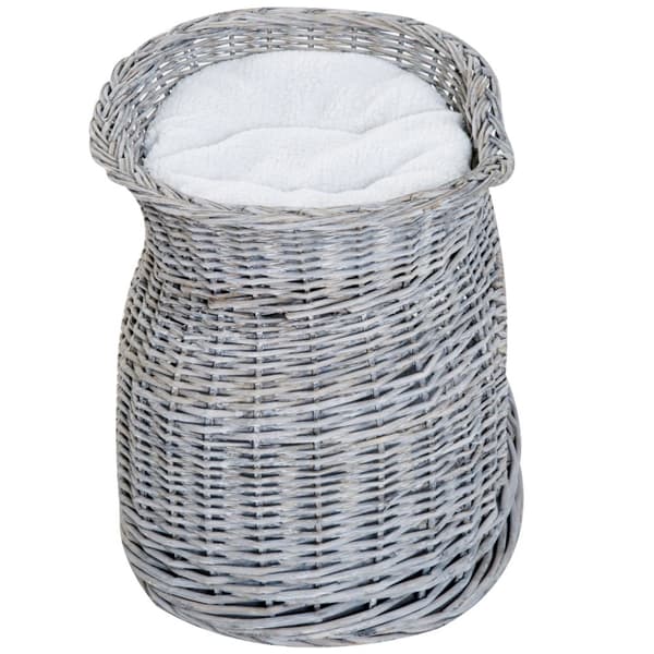 Rattan Cat Basket Elegant Cat Hut Med Pute Og Baldakin Kjæledyrseng Laget Av Vannhyacintgrå For Stuen