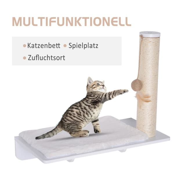 Cat Lepotuoli Raapimistolppalla Viihdyttävä Kissan Hylly Pallolelulla Pehmotyyny Valkoinen 53Cm