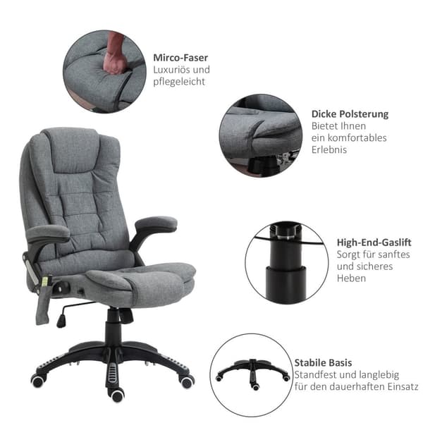 Hierontatuoli Executive Tuoli Toimistotuoli Korkeus Säädettävä Ergonominen Hieronta Harmaa 67 X 74 X 116-126 Cm