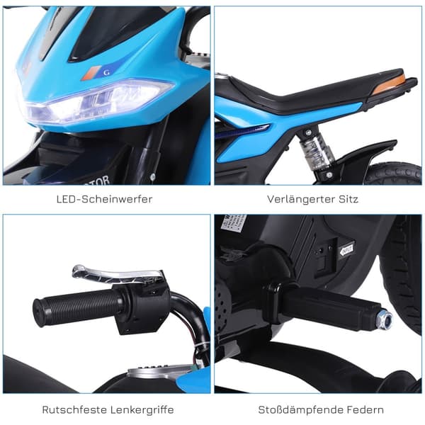 Børnemotorcykel Børnemotorcykel Til Børn 3-6 År Let Musik Mp3 Elbil Med Træningshjul Maks. 3 Km/T Metal + Plast
