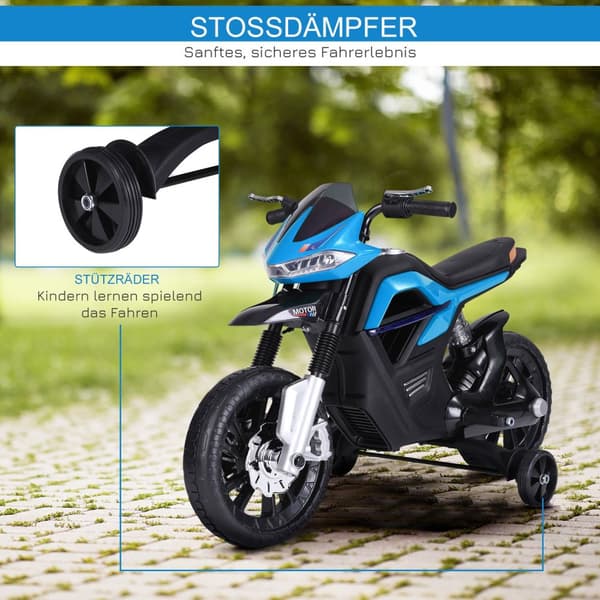 Børnemotorcykel Børnemotorcykel Til Børn 3-6 År Let Musik Mp3 Elbil Med Træningshjul Maks. 3 Km/T Metal + Plast