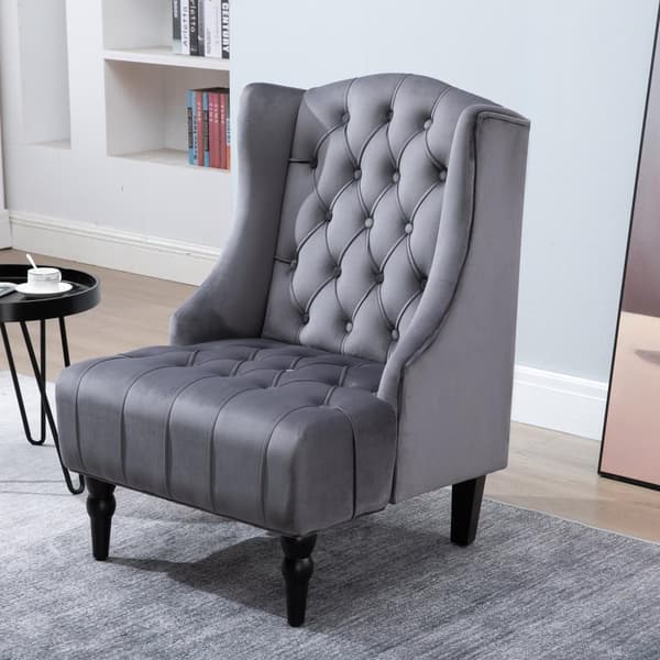 Enkeltstol Vingestol Avslapningsstol Med Tuftede Hevede Ben Fløyelsstoff Grå 67 X 70,5 X 97 Cm