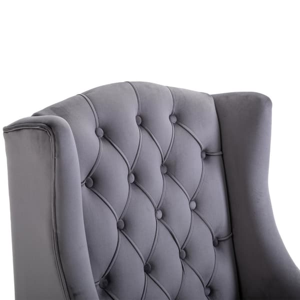Enkeltstol Vingestol Avslapningsstol Med Tuftede Hevede Ben Fløyelsstoff Grå 67 X 70,5 X 97 Cm