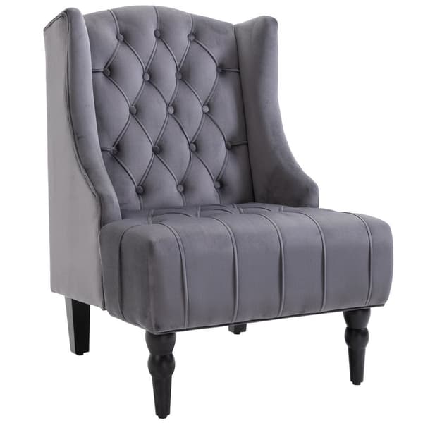 Enkeltstol Vingestol Avslapningsstol Med Tuftede Hevede Ben Fløyelsstoff Grå 67 X 70,5 X 97 Cm