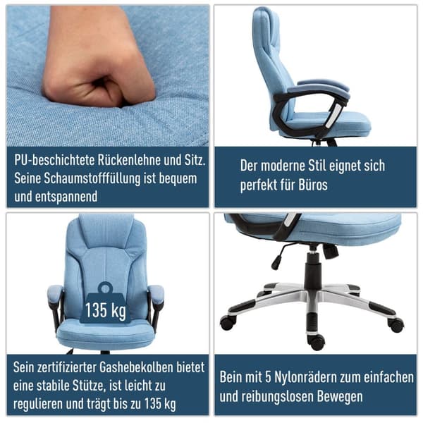 Kontorstol Computerstol Drejestol Højdejusterbar Vippefunktion Lyseblå Linned 66X75X110-120Cm