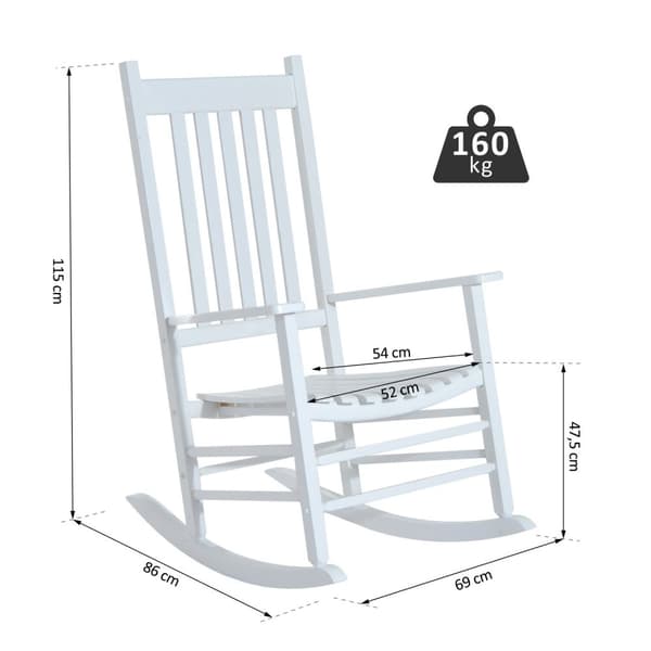 Gyngestol I Træ Med Armlæn Gyngestol Afslapningsstol Havestol Hvid 69 X 86 X 115 Cm