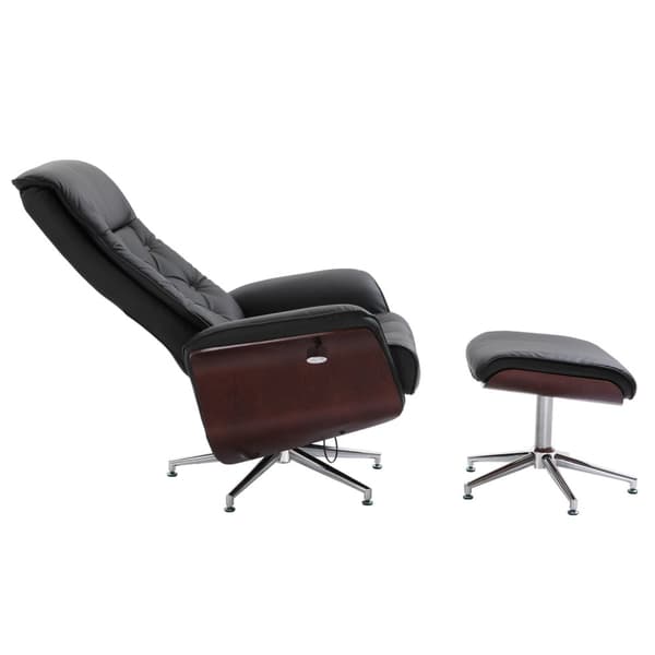 Rentoutustuoli Jakkaralla Tv Tuoli Pehmustettu Tuoli 360° Kääntyvä 145° Kallistettava Chesterfield Pu Kansi Puupanelointi Metallijalusta 82X83X110Cm