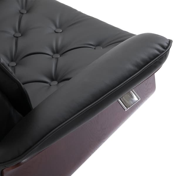 Rentoutustuoli Jakkaralla Tv Tuoli Pehmustettu Tuoli 360° Kääntyvä 145° Kallistettava Chesterfield Pu Kansi Puupanelointi Metallijalusta 82X83X110Cm