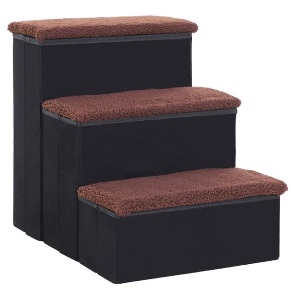 Pet Stairs Foldbar Kattetrappe/Hundetrappe Med 3 Trin Og Opbevaringsplads, Til Katte Og Hunde, Mdf, Sort, 40X54X48Cm