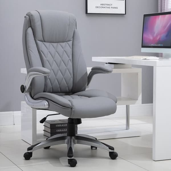 Kontorstol, Svingstol, Datamaskinstol, Ergonomisk, Vippefunksjon, Høydejusterbar, Nakkestøtte, Armlener, Kunstskinn