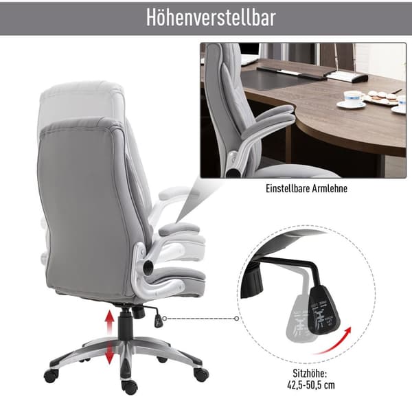 Kontorstol, Svingstol, Datamaskinstol, Ergonomisk, Vippefunksjon, Høydejusterbar, Nakkestøtte, Armlener, Kunstskinn