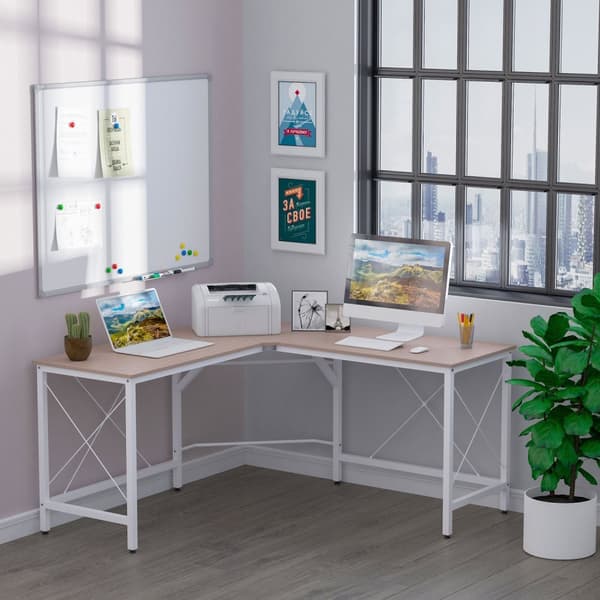 L-Skrivebord Hjørne Skrivebord Vinkel Skrivebord Arbejdsbord Mdf Natur 150X150X76Cm