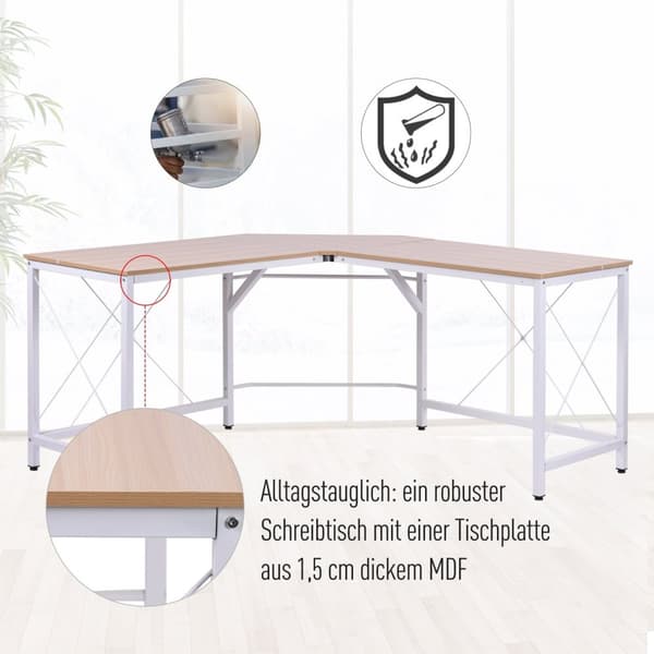 L-Skrivebord Hjørne Skrivebord Vinkel Skrivebord Arbejdsbord Mdf Natur 150X150X76Cm