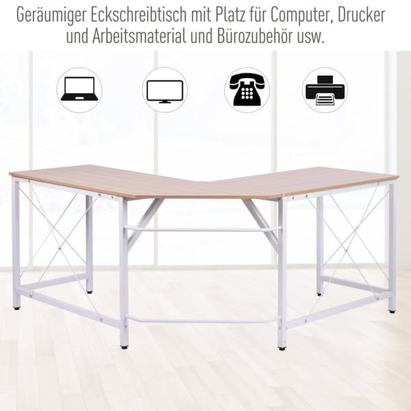 L-Skrivebord Hjørne Skrivebord Vinkel Skrivebord Arbejdsbord Mdf Natur 150X150X76Cm