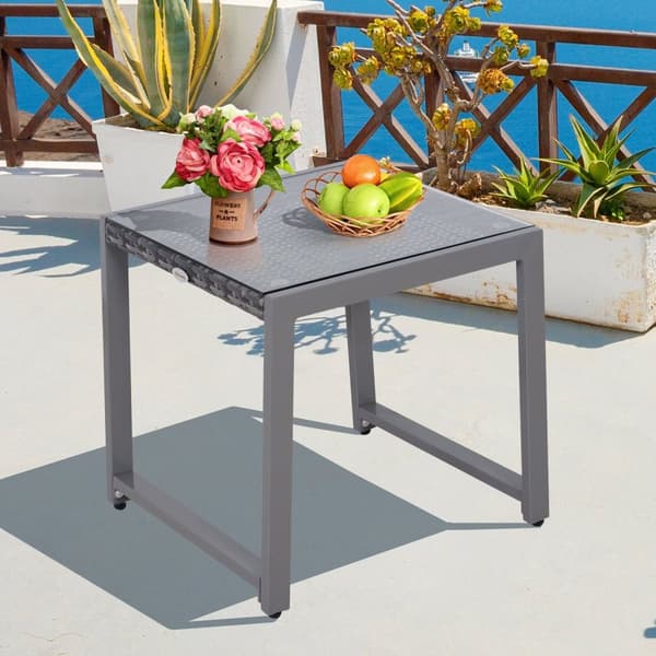Havebord Havesidebord Med Hærdet Glas Polyrattan + Aluminium