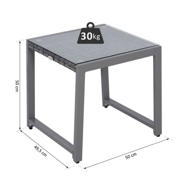 Havebord Havesidebord Med Hærdet Glas Polyrattan + Aluminium
