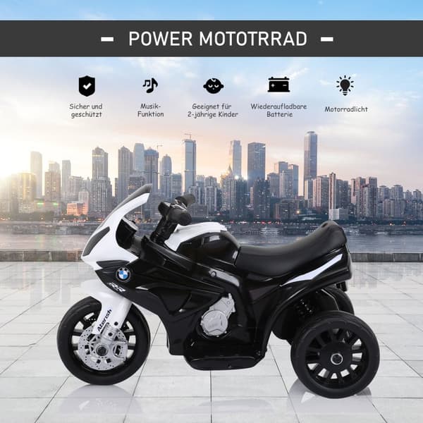 Bmw S1000Rr Lisensoitu Sähkökäyttöinen Lasten Moottoripyörä Lasten Ajoneuvo Akulla, Kolmipyörä, Teräs, Musta, 66X37X44 Cm