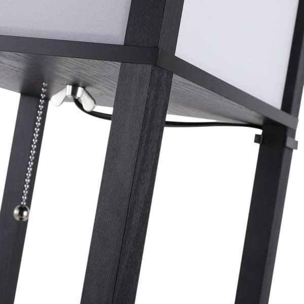 Golvlampa Med Hyllplan Utan Glödlampa Interiörbelysning, Golvlampa, E27, Upp Till 40W, För Vardagsrum/Sovrum, Trä, Svart, 26X26X160 Cm