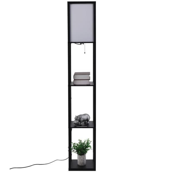 Golvlampa Med Hyllplan Utan Glödlampa Interiörbelysning, Golvlampa, E27, Upp Till 40W, För Vardagsrum/Sovrum, Trä, Svart, 26X26X160 Cm