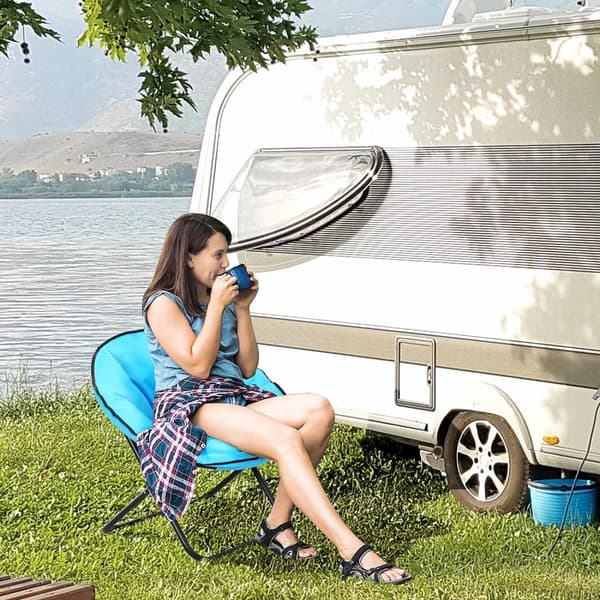 Campingstol Sammenleggbar Polstret Metall Oxford Stoff Blå 80X80X75Cm