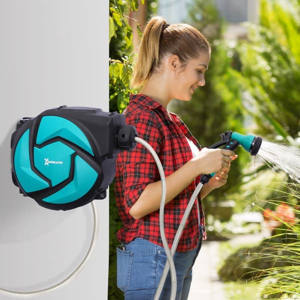 Veggslangeboks, Slangetrommel, Svingbar 180° Med Multidusj, Frostbeskyttelse -5–45 °C, Plast, Grønn + Svart, 10 M