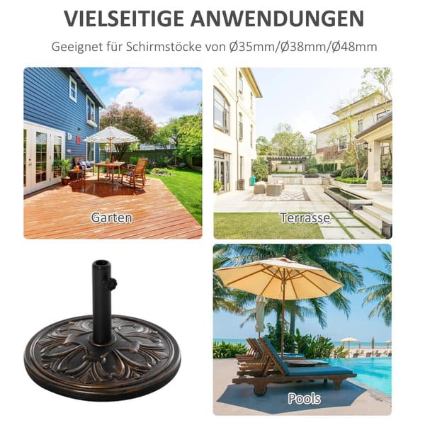 Parasollstativ Paraplystativ Paraplyholder Paraplybase 13 Kg Stativ Paraply Ø35/Ø38/Ø48Mm Plast + Sement Antikk Bronse Ø48 X 34 Cm