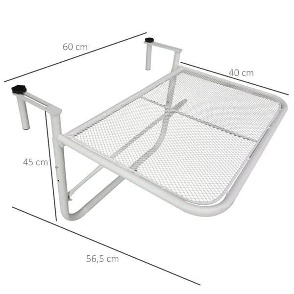 Aurinkoinen Parveke Riippupöytä Puutarha Pöydän Korkeus Säädettävä Neliö Terassi Metalli Valkoinen L60 X L56,5 X K45 Cm