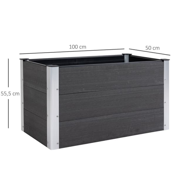 Højbed Vejrbestandig Plantekasse Af Wpc + Aluminium, Uden Bund, Grå, 100X50X50Cm