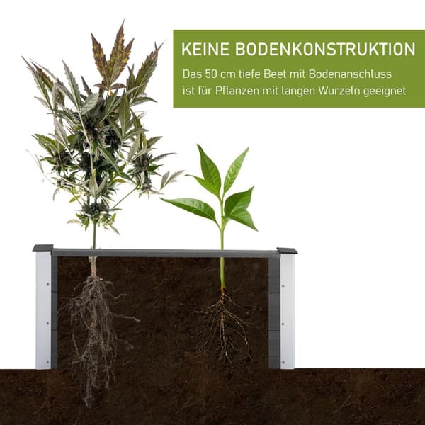 Højbed Vejrbestandig Plantekasse Af Wpc + Aluminium, Uden Bund, Grå, 100X50X50Cm